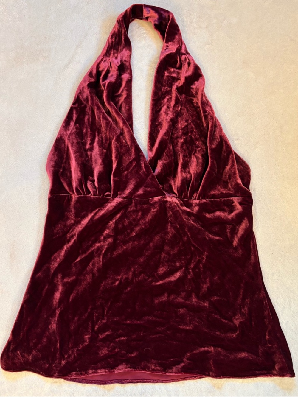 NWT Express Silk Blend Velvet Halter Tank Top in Maroon Burgundy Sz L